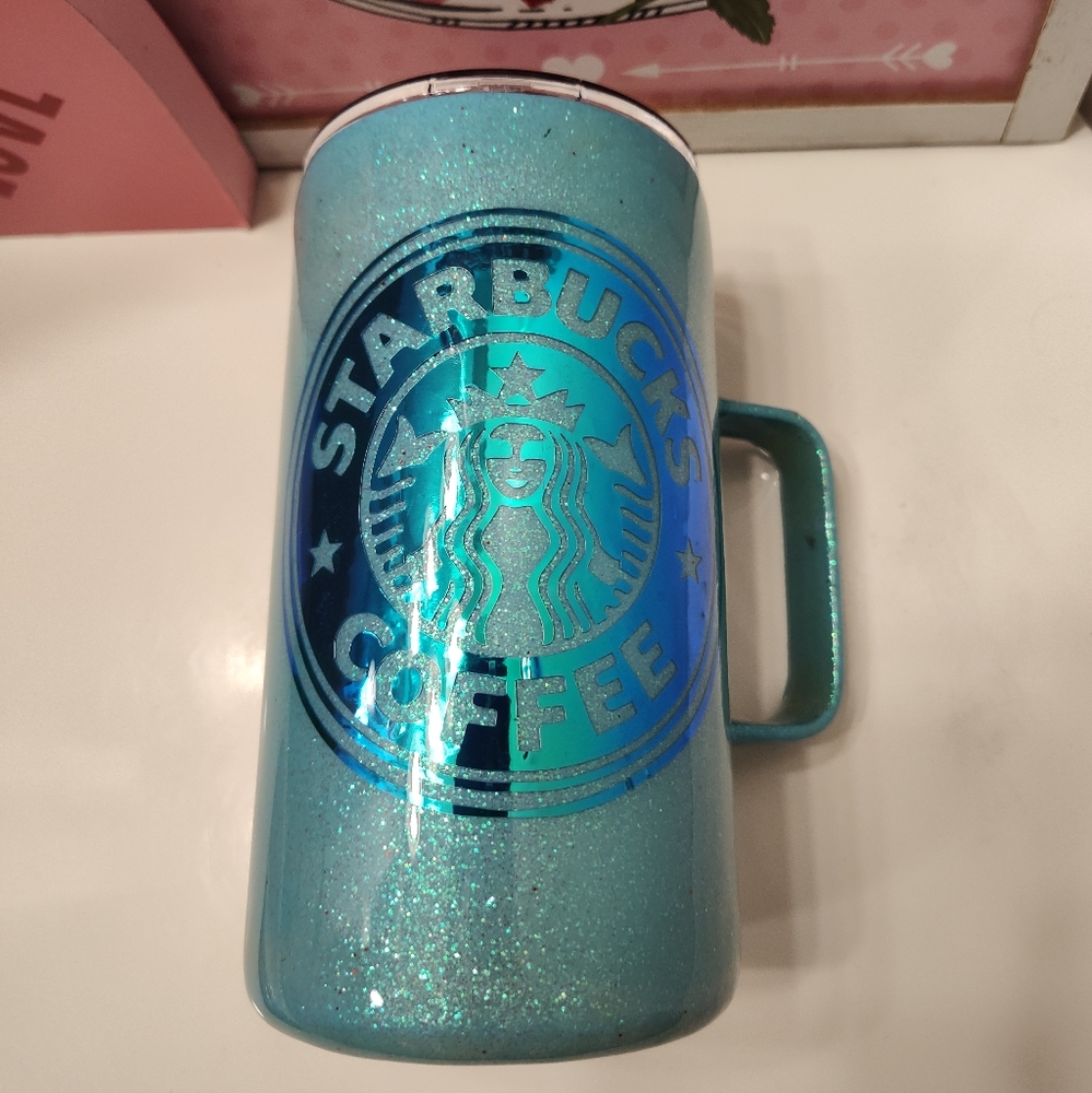 🥰 EUC Handmade Starbucks Sparkle Logo Stainless Steel Insulated Coffee Mug